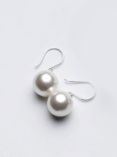 All-match Round Shaped Pearl S925 Silver Drop Earrings