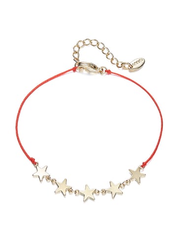 Simple Gold Plated Stars Red Rope Copper Bracelet