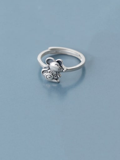 925 Sterling Silver With Antique Silver Plated Cute Mouse Free Size Rings