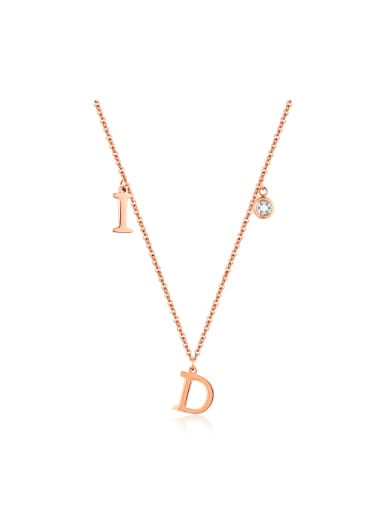 Simple Letter I D Rhinestone Rose Gold Plated Necklace
