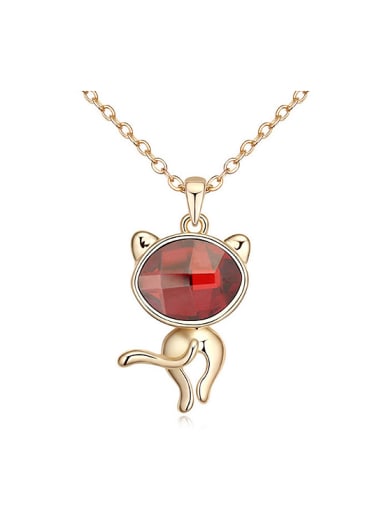 Fashion Oval austrian Crystal Little Cat Pendant Alloy Necklace