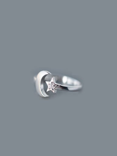 S925 Silver Sweet Star and Moon Opening Midi Ring