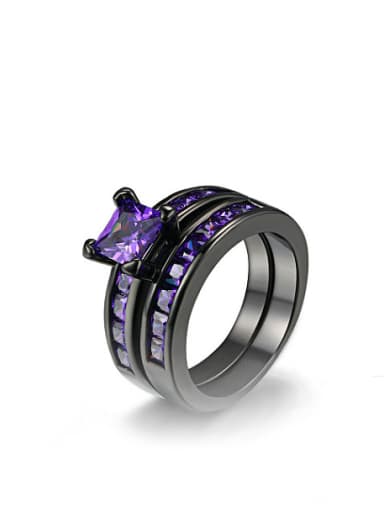 Purple Square Shaped Black Gun Plated Zircon Ring Set