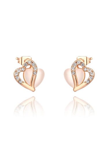 Temperament Double Heart Shaped Opal Stud Earrings