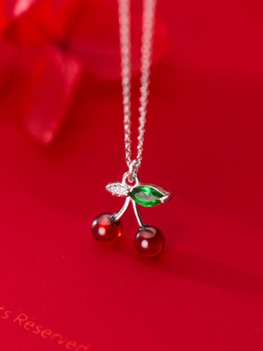 925 Sterling Silver With Platinum Plated Cute Cherry Necklaces