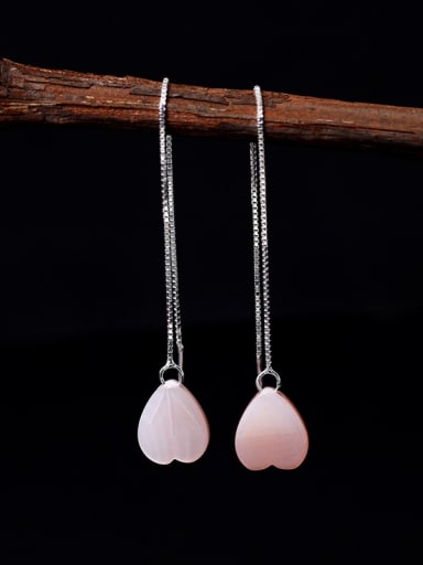 S925 Silver Pink Heart Shell Line threader earring