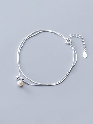925 Sterling Silver With Platinum Plated Simplistic Round Multi-layer Bracelets