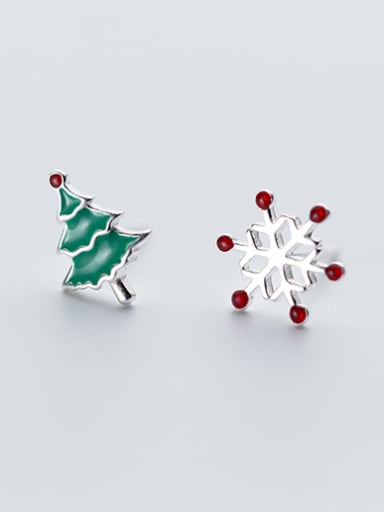 Fresh Snowflake And Tree Shaped Glue Silver Stud Earrings