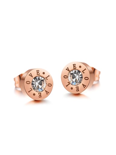 Fashion Tiny Rose Gold Plated Zircon Round Stud Earrings