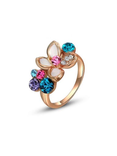 Elegant Multi Color Flower Shaped Austria Crystal Ring