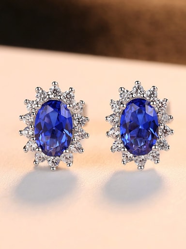 Sterling silver AAA zircon classic blue semi-precious stone earring
