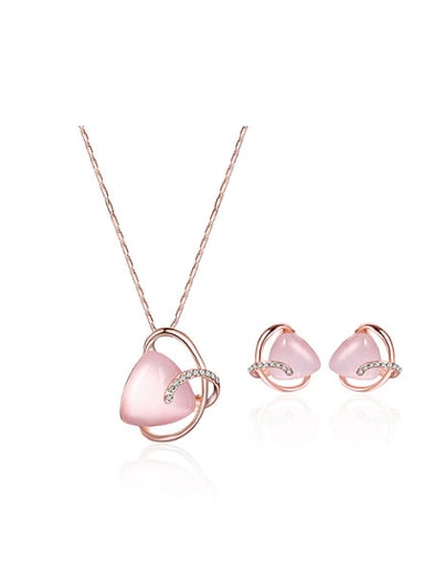 2018 Alloy Rose Gold Plated Fashion Artificial Stones Two Pieces Jewelry Set