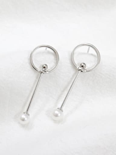 Simple White Artificial Pearl Hollow Round Silver Stud Earrings
