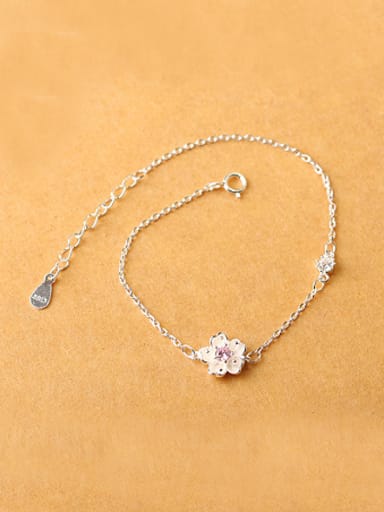 Tiny Pink Flower Silver Bracelet