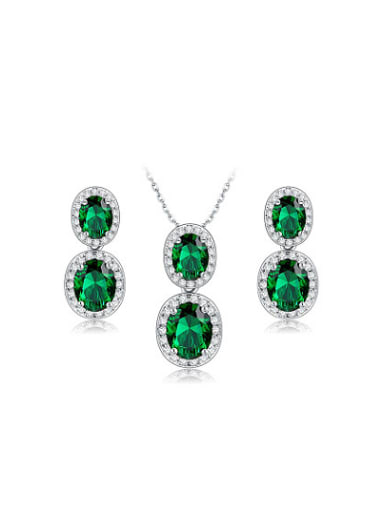 Green Oval Shaped AAA Zircon Two Pieces Jewelry Set