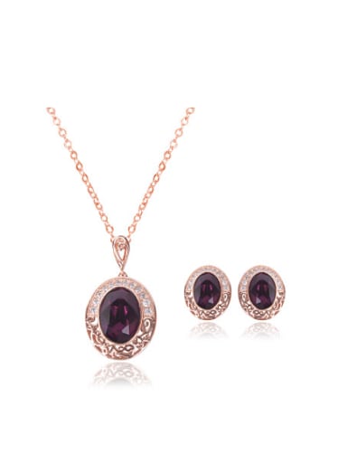 Alloy Rose Gold Plated Vintage style Stone Oval-shaped Two Pieces Jewelry Set