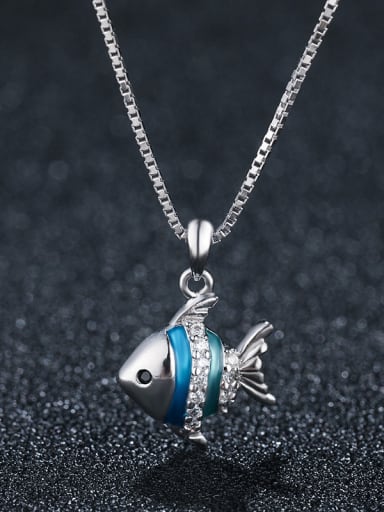 925 Sterling Silver With Platinum Plated Cute Small Fish Necklaces