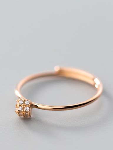 Exquisite Rose Gold Plated Square Shaped Rhinestone S925 Silver Ring