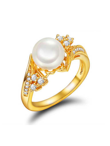 Luxury Gold Plated Artificial Pearl Women Ring