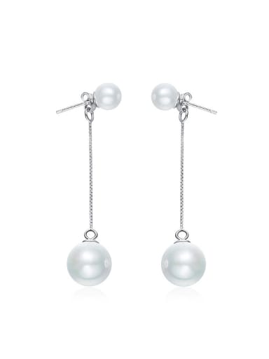 Fashion White Artificial Pearls 925 Silver Stud Earrings