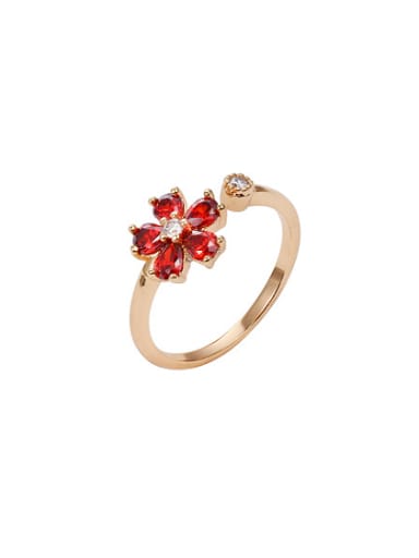 Copper Alloy 18K Gold Plated Fashion Flower Zircon Opening Ring