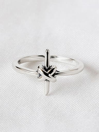 Personalized Little Cross Knot Silver Opening Ring