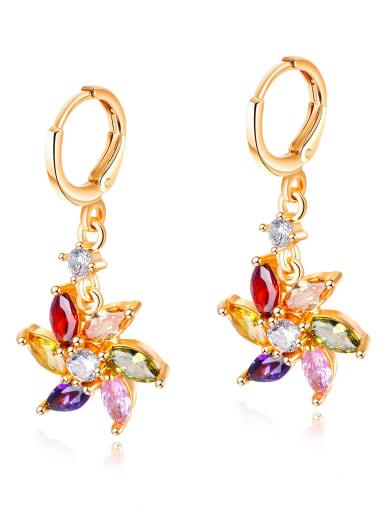 Copper With Gold Plated Personality Water droplet shaped Flower Earrings