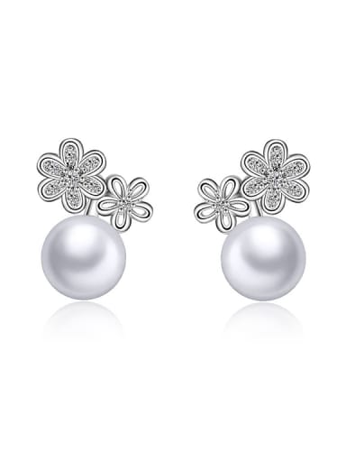 Fashion Flowers Imitation Pearls Stud Earrings