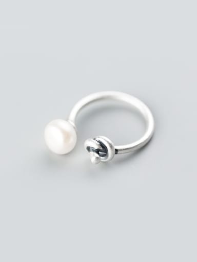 Vintage Knot Design Artificial Pearl S925 Silver Ring