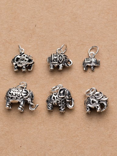 Thai Silver With Antique Silver Plated Vintage Animal Elephant Charms