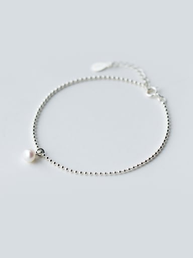 Fresh Adjustable Length Artificial Pearl Silver Bracelet