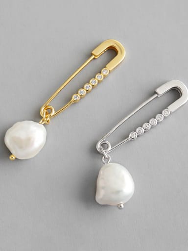 925 Sterling Silver With  Artificial Pearl Personality Pin Drop Earrings