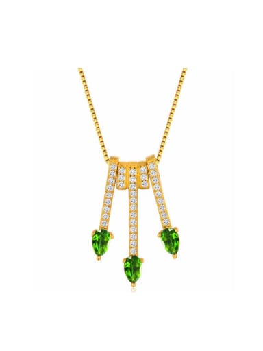 Arrow Shaped Green Natural Stones Gold Plated Pendant