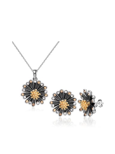 custom Trendy 18K Gold Plated Rhinestone Chrysanthemum Shaped Two Pieces Jewelry Set