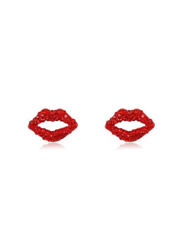 Red Lip Shaped Austria Crystal Stud Earrings