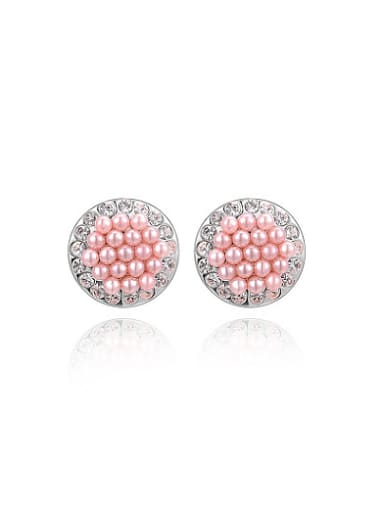 Pink Artificial Pearl Round Shaped Stud Earrings