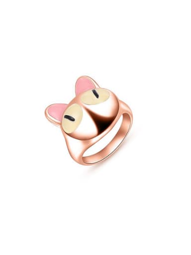 Cute Cat Shaped Rose Gold Enamel Ring
