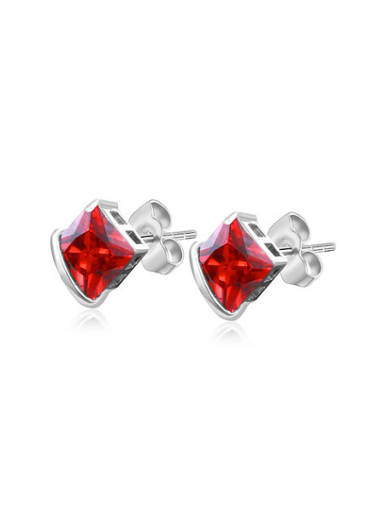 Red Square Shaped Glass Stone Stud Earrings