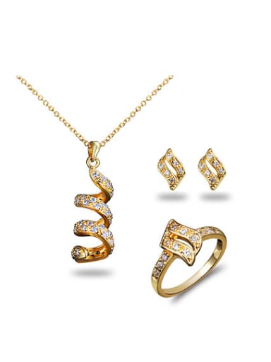 Women Luxury 18K Gold Spiral Shaped Zircon Three Pieces Jewelry Set