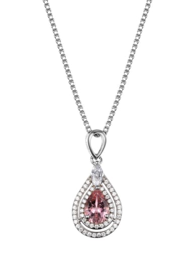 Platinum Plated Pink Gemstone Water Drop Pendant