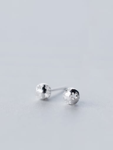 S925 Silver Pierced Ball Shaped flower stud Earring
