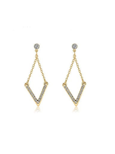 Exquisite Letter V Shaped Austria Crystal Drop Earrings