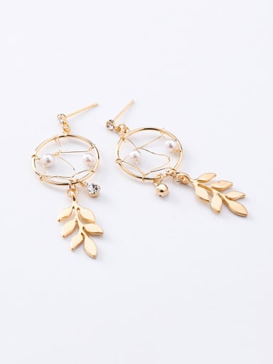 Alloy With Gold Plated Hip Hop Leaf Drop Earrings