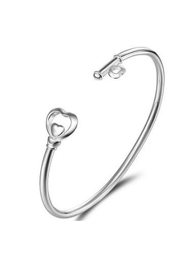 Simple 999 Silver Heart Polishing Opening Bangle