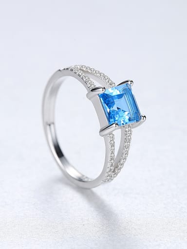 Sterling silver micro-inlaid zircon blue square synthetic topaz ring
