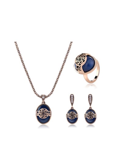 Alloy Antique Gold Plated Vintage style Artificial Stones Hollow Three Pieces Jewelry Set