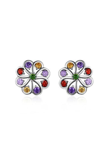 Beautiful Multi-color Flower Shaped Crystal Stud Earrings