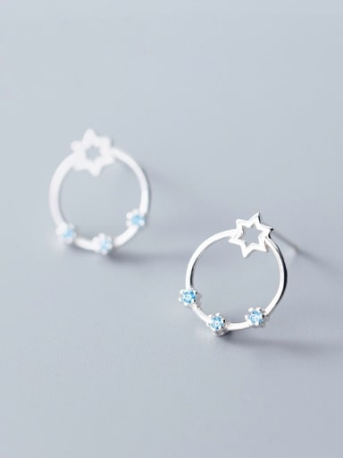 925 Sterling Silver With Silver Plated Simplistic Planetary ring hexagonal star Stud Earrings