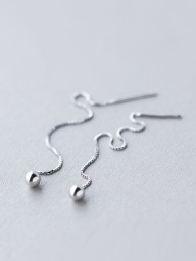 Elegant Tiny Bead Shaped S925 Silver Line Earrings