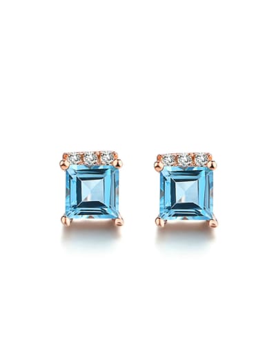 Square-shape Blue Topaz Platinum Plated Stud Earrings